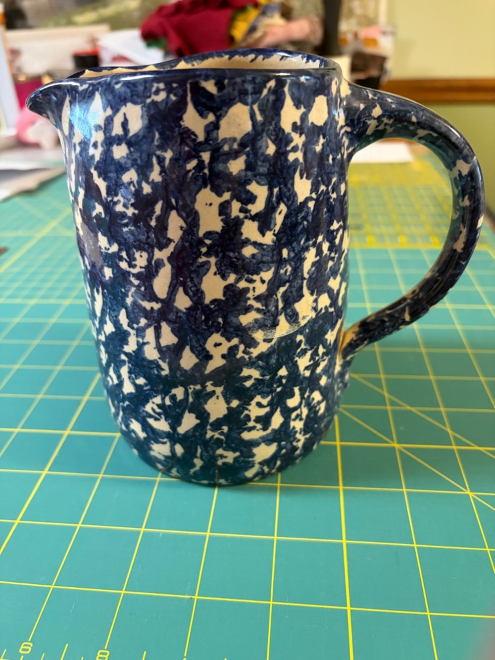 Blue Sponge painter Ceramic Pitcher with Handle